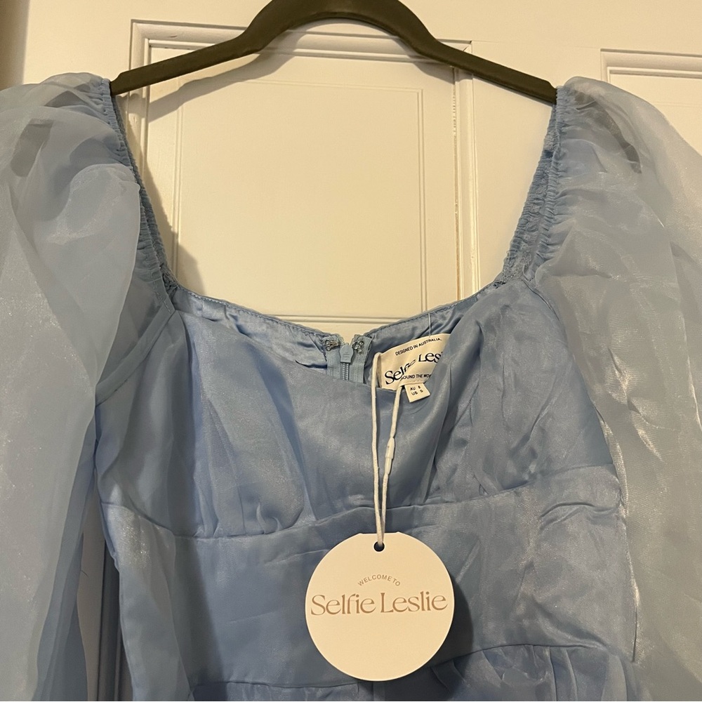 Selfie Leslie I've Got Sunshine Puff Sleeve Mini Dress Sky Blue Girlhoodcore - Picture 8 of 11